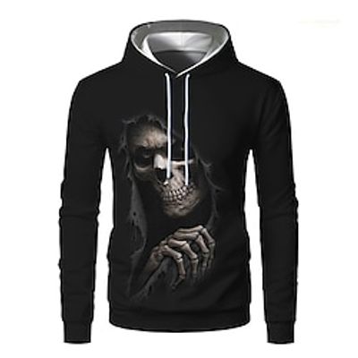 Men's Pullover Hoodie Sweatshirt Black Hooded Graphic Skeleton Print Daily Sports Streetwear Other Prints Casual Big and Tall Athletic Spring   Fall Clothing Apparel Hoodies Sweatshirts  miniinthebox