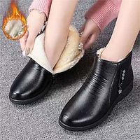 Women's Boots Platform Boots Snow Boots Soft Shoes Daily Booties Ankle Boots Rhinestone Flat Heel Round Toe Plush Comfort Minimalism Faux Leather Zipper Solid Color Wine Black Lightinthebox - thumbnail