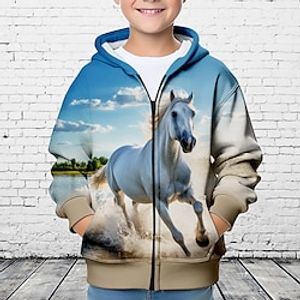 Boys 3D Horse Hoodie Coat Outerwear Long Sleeve 3D Print Fall Winter Fashion Streetwear Cool Polyester Kids 3-12 Years Outdoor Casual Daily Regular Fit Lightinthebox