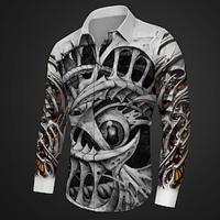 Skull Optical Illusion Subcultural Men's Printed Shirts Party Street Vacation Spring Summer Turndown Long Sleeve White 1, White S, M, L 4-Way Stretch Fabric Shirt Lightinthebox