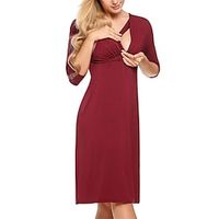 Women's Maternity Dress Casual Dress Nursing Dress Solid Color Midi Dress Half Sleeve V Neck Fashion Outdoor Camel Black Wine Summer Spring S M L XL XXL Lightinthebox - thumbnail