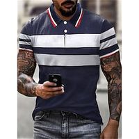 Men's Polo Shirt Golf Shirt Striped Graphic Prints Turndown Navy Blue Gray Outdoor Street Short Sleeves Button-Down Print Clothing Apparel Sports Fashion Streetwear Designer Lightinthebox - thumbnail