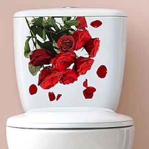 Romantic Red Rose Pattern Toilet Lid Decal - Self-Adhesive Bathroom Decorative Sticker for Creative Toilet Cover and Bathroom Accessories miniinthebox