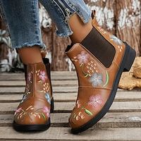 Women's Boots Chelsea Boots Combat Boots Plus Size Daily Booties Ankle Boots Flat Heel Vacation Vintage Fashion PU Loafer Floral Black Brown Lightinthebox - thumbnail