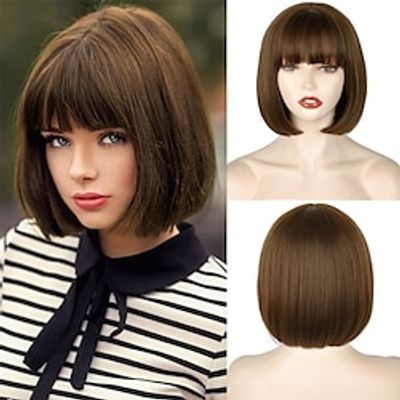 Short Brown Bob Wig with Bangs Brown Straight Bob Wig for WomenBrown Bob Wig Heat Resistant Fiber for Cospaly Velma Christmas Party Wigs miniinthebox