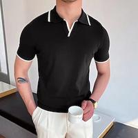 Men's Golf Shirt Golf Polo Work Casual Lapel Short Sleeve Basic Modern Color Block Patchwork Spring Summer Regular Fit Black White Golf Shirt Lightinthebox