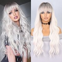 Cosplay Costume Wig Synthetic Wig Wavy Deep Wave Neat Bang Machine Made Wig 24 inch Black-white Synthetic Hair Women's Soft Party Comfortable Mixed Color Lightinthebox - thumbnail