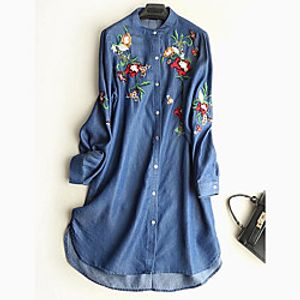 2019ebay amazon aliexpress hot denim embroidered flower row long sleeve dress women's spot Lightinthebox