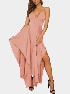 Sexy V-neck & Asymmetrical Maxi Dress in Orange-pink Sexy V-neck & Asymmetrical Maxi Dress in Orange-pink