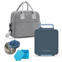 Eazy Kids Jumbo Bento Lunch Box With Lunch Bag And Thermos & Dip Jar- Grey