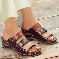 Women's Sandals Slippers Boho Bohemia Beach Beach Slippers Comfort Shoes Outdoor Daily Color Block Platform Flat Heel Casual Comfort Microbial Leather Loafer Brown Lightinthebox