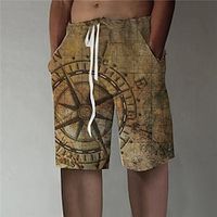 Men's Stylish Casual Straight Shorts 3D Print Elastic Waist Short Pants Sports Outdoor Daily Graphic Prints Cotton Blend Comfort Breathable Mid Waist Brown M L XL XXL 3XL / Summer / Beach miniinthebox - thumbnail