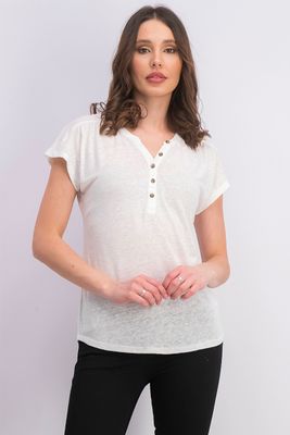 Womens Split Neck T-shirt Off White Womens Split Neck T-shirt Off White