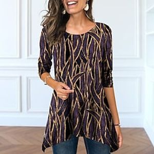Women's T shirt Tee Green Blue Purple Graphic Flowing tunic Print Long Sleeve Casual Weekend Basic Round Neck Long Painting S Lightinthebox