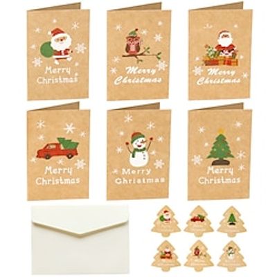 6pcs Christmas Greeting Card Kraft Paper Christmas Card Message Card Christmas Sticker Envelope Holiday Card 6 sets miniinthebox