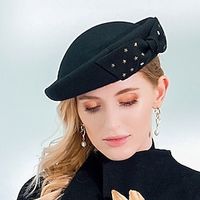 Headwear 100% Wool Beret Hat Bucket Hat Special Occasion Party  Evening Fashion With Bowknot Headpiece Headwear Lightinthebox - thumbnail