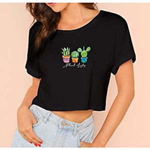 Women's Crop Tshirt Plants Graphic Print Round Neck Tops 100% Cotton Basic Basic Top White Black Lightinthebox