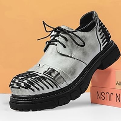 Men's Oxfords Casual Shoes Retro Handmade Shoes Hiking Walking Vintage Casual Outdoor Daily Leather Warm Height Increasing Comfortable Booties  Ankle Boots Lace-up Black Brown Grey Winter Lightinthebox