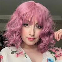 Pink Wig with Bangs for Women  12 Inch Short Pink Wavy Wigs for Women Daily Wear miniinthebox