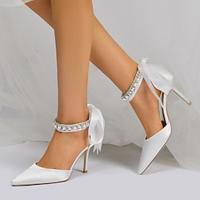 Women's Wedding Shoes Ladies Shoes Valentines Gifts Strappy Heels Wedding Party Daily Wedding Heels Bridal Shoes Bridesmaid Shoes Rhinestone Ribbon Tie Stiletto Pointed Toe Elegant Fashion Luxurious Lightinthebox