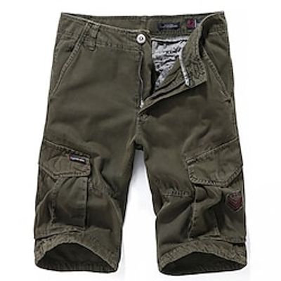 Men's Cargo Shorts Capri Pants Straight Leg 6 Pocket Plain Comfort Calf-Length Outdoor Daily Going out 100% Cotton Sports Streetwear Black Army Green Lightinthebox