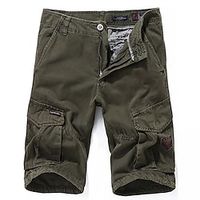 Men's Cargo Shorts Capri Pants Straight Leg 6 Pocket Plain Comfort Calf-Length Outdoor Daily Going out 100% Cotton Sports Streetwear Black Army Green Lightinthebox - thumbnail