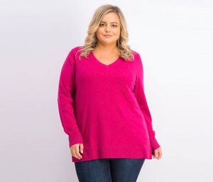 Womens Plus Size V-Neck Sweater  Magenta Heather