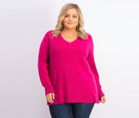 Womens Plus Size V-Neck Sweater  Magenta Heather - thumbnail