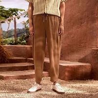 Men's Linen Pants Trousers Summer Pants Beach Pants Pocket Drawstring Elastic Waist Plain Comfort Breathable Daily Holiday Vacation Hawaiian Boho Brown Lightinthebox