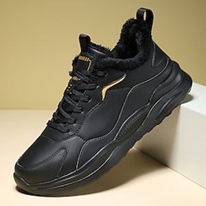 Men's Women Sneakers Light Soles Fur Lined Comfort Shoes Fleece lined Sporty Casual Preppy Daily PU Warm Comfortable Lace-up Black Color Block Fall Winter Lightinthebox
