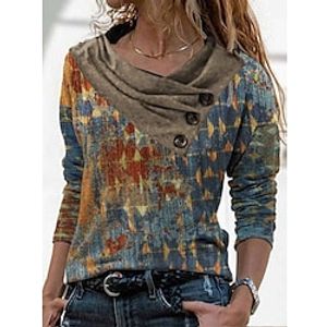 Women's Shirt Orange Tie Dye Button Print Long Sleeve Casual Streetwear V Neck Regular S Lightinthebox