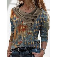 Women's Shirt Orange Tie Dye Button Print Long Sleeve Casual Streetwear V Neck Regular S Lightinthebox - thumbnail