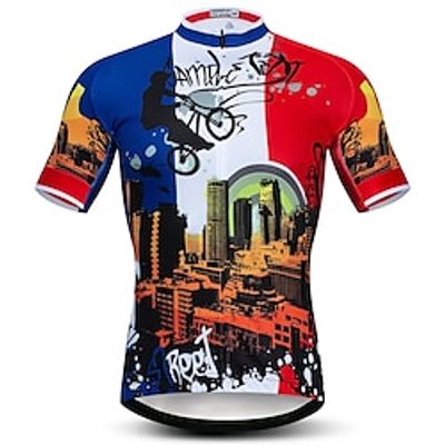 21Grams Men's Cycling Jersey Short Sleeve Bike Jersey Top with 3 Rear Pockets Mountain Bike MTB Road Bike Cycling Breathable Quick Dry Moisture Wicking Reflective Strips Yellow Red Orange Graphic Lightinthebox