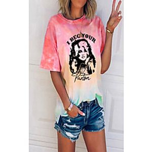 Women's T shirt Tie Dye Portrait Round Neck Tops Basic Basic Top Blue Purple Blushing Pink miniinthebox