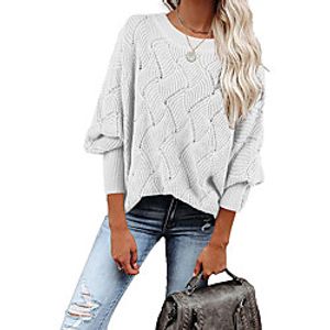 Women's Pullover Sweater Hollow Out Hole Solid Color Stylish Casual Long Sleeve Loose Sweater Cardigans Round Neck Fall Spring Blue Yellow Blushing Pink / Holiday miniinthebox