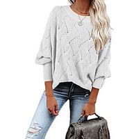 Women's Pullover Sweater Hollow Out Hole Solid Color Stylish Casual Long Sleeve Loose Sweater Cardigans Round Neck Fall Spring Blue Yellow Blushing Pink / Holiday miniinthebox - thumbnail