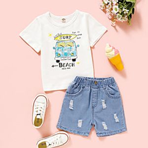 Kids Toddler Girls' Clothing Set Daily Wear Graphic Print Short Sleeve Active Regular Above Knee White 2-8 Years miniinthebox