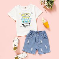Kids Toddler Girls' Clothing Set Daily Wear Graphic Print Short Sleeve Active Regular Above Knee White 2-8 Years miniinthebox - thumbnail