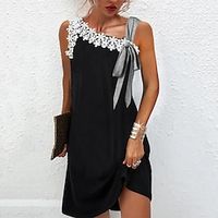 Women's Casual Dress Mini Dress Black Gray Sleeveless Floral Lace Spring Summer One Shoulder Loose Fit 2022 S M L XL XXL Lightinthebox - thumbnail
