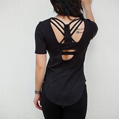 Women's Crew Neck Yoga Top Summer Cut Out Solid Color Black Red Yoga Gym Workout Running Tee Tshirt Short Sleeve Sport Activewear Breathable Moisture Wicking Comfortable Micro-elastic Lightinthebox