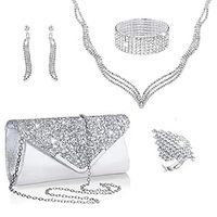 Bride Fashion Diamond Necklace Earrings Bracelet Ring Pu Sequin Handheld Bag Dinner Bag Set of Five Lightinthebox - thumbnail