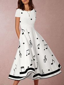 Round Neck Printed Skater Dress