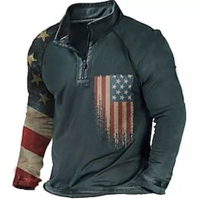 Men's Collar Polo Shirt Golf Shirt National Flag Turndown Navy Blue 3D Print Outdoor Street Long Sleeve Zipper Print Clothing Apparel Fashion Designer Casual Breathable Lightinthebox
