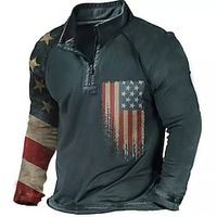 Men's Collar Polo Shirt Golf Shirt National Flag Turndown Navy Blue 3D Print Outdoor Street Long Sleeve Zipper Print Clothing Apparel Fashion Designer Casual Breathable Lightinthebox - thumbnail