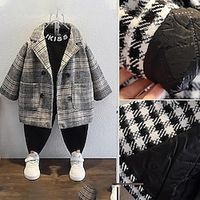 Kid's Boys Woolen Coat Outerwear Houndstooth Long Sleeve Button Coat School Fashion Daily Black and white grid khaki Grey Spring Fall 7-13 Years Lightinthebox - thumbnail