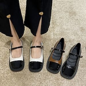 Women's Flats Slip-Ons Mary Jane Daily Flat Heel Classic Comfort Minimalism Faux Leather Black Brown Beige Lightinthebox