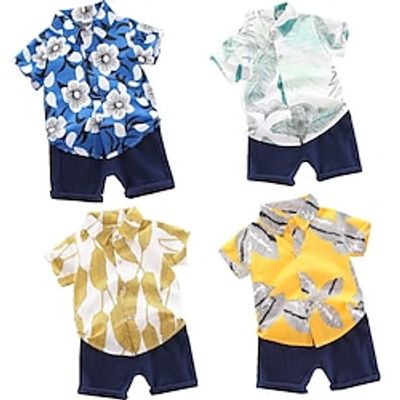 Children's Summer Suit 2024 New Trendy Boys Printed Short Sleeved Shirt And Shorts Two-Piece Set Of Baby Clothes Lightinthebox