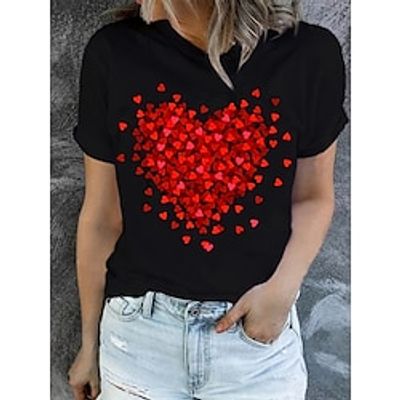 Women's T shirt Tee Modal Heart Black White Print Short Sleeve Valentine's Day Casual Going out Fashion Round Neck Regular Fit Summer Lightinthebox