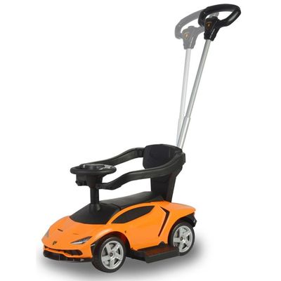 Megastar 3 In 1 Kids Ride On Car Push & Pull Licensed Lamborghini Centenario With Multifunctional Parental Handle Bar & Music For Children - Orange (UAE Delivery Only)