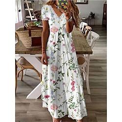 Women's Casual Dress Lace Patchwork V Neck Long Dress Maxi Dress Stylish Daily Date Short Sleeve Summer Lightinthebox